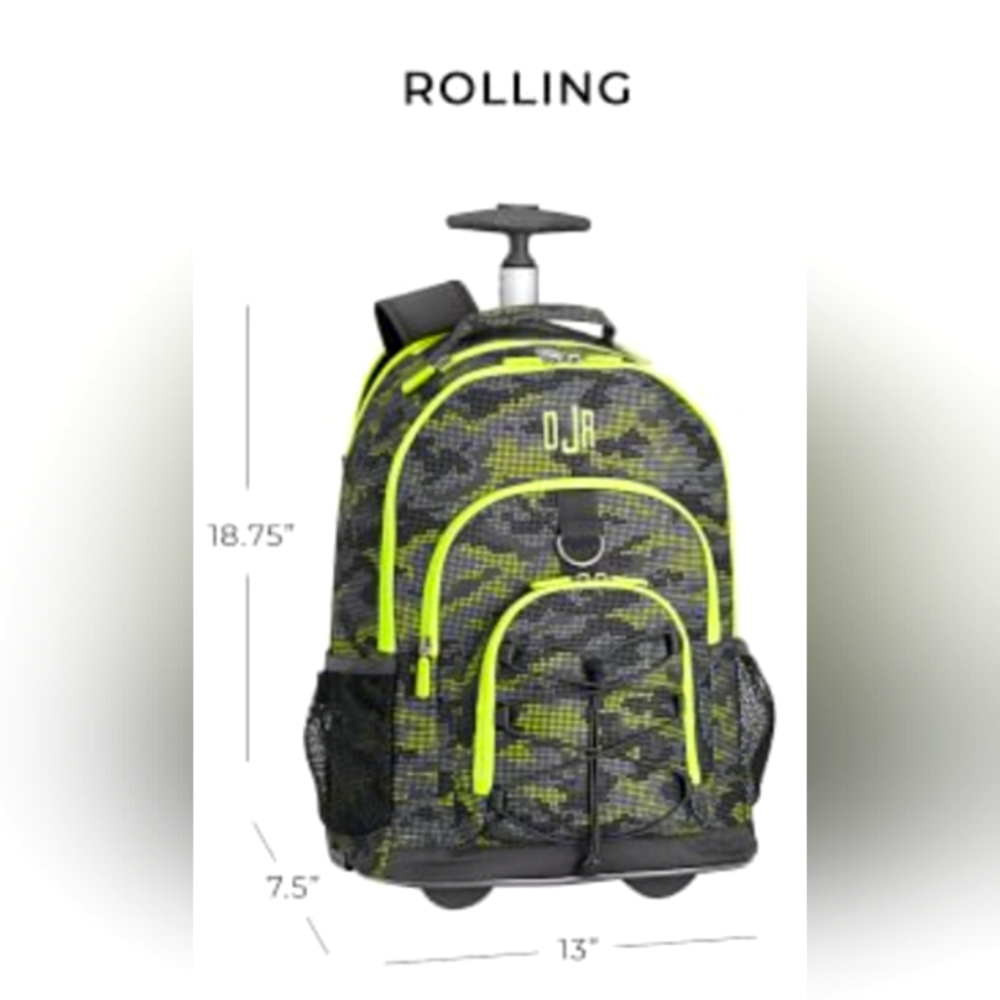Pottery Barn Teen Gear-Up Dot Camo Gray Neon Rolling Backpack NWT